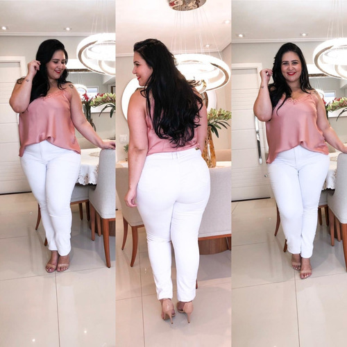 Imagem 2 de 4 de Calça Branca Plus Size Feminina Jeans Tamanhos Grandes