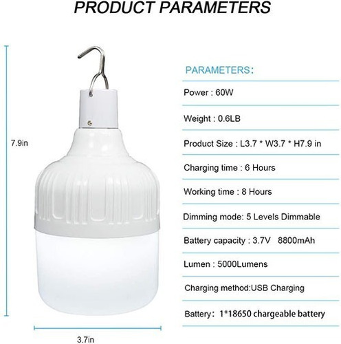 Imagen 6 de 7 de Linterna De Camping 5000lm Recargable Regulable Luz Portátil