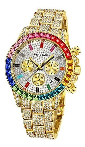 Reloj De Ra Para Hom Luxury Bling-ed Out Colorful Dial Full 