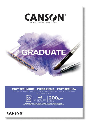Block Canson Graduate Multiples Tecnicas A4 200gr 20 Hjs 