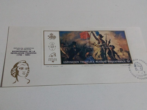 Tarjeta Filatelia Día De Emisión 1/7/89 Bicent Revol. France