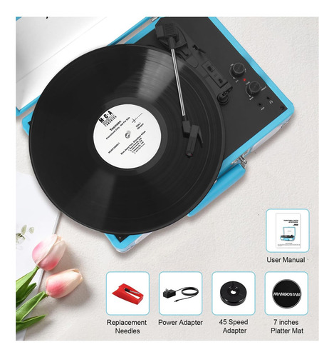 Tocadiscos Mangostan 3 Speed Bluetooth Portable