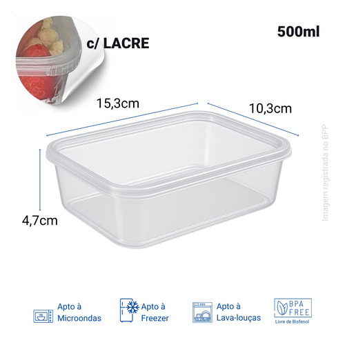 Kit 10 Pote Descartável 500ml Freezer Microondas Marmita Fit