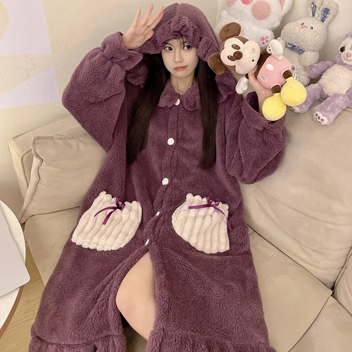 I Bata De Franela Con Capucha Para Mujer, Ropa De Hogar