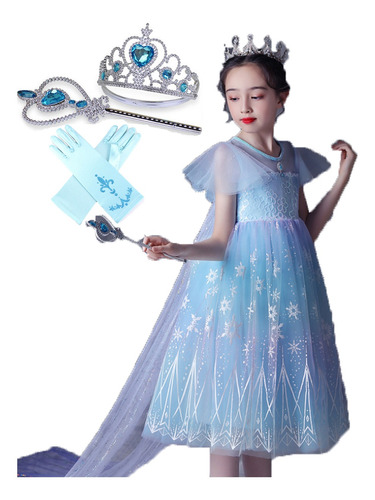 Frozen Elsa Niñas Vestido De Princesa, Capa Corona ,5 Piezas