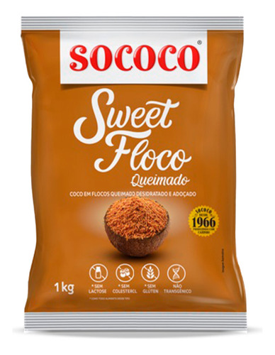 Coco Queimado Flocos Úmido Sweet 1kg - Sococo