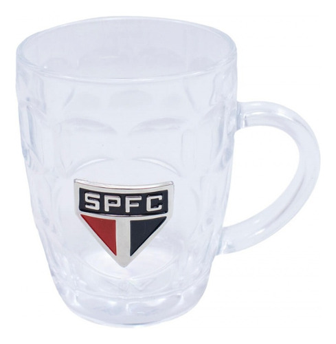 Caneca De Vidro Com Brasão Em Metal São Paulo Spfc 400 Ml