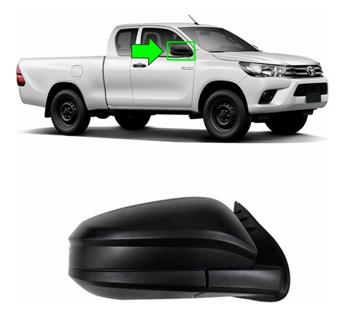 Espejo Derecho Toyota Hilux 2016 Al 2019 - Negro Electrico