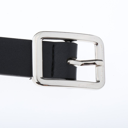 Cinturón De Cuero Perforado Con Hebilla Rectangular Metal 