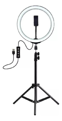 Aro De Luz Led 32 Cm Selfie Con Trípode 2.1 M Usb Color Negro