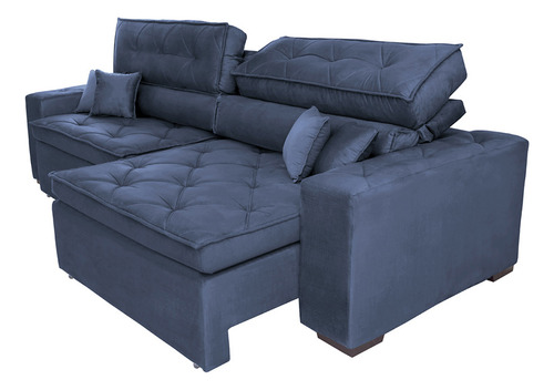 Sofá Austin 2,02m Retrátil, Reclinável com Molas no Assento e Almofadas, Suede Azul Cama inBox