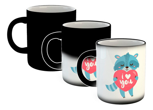 Taza Magica Mapache Raccoon Diseño Amor Corazon