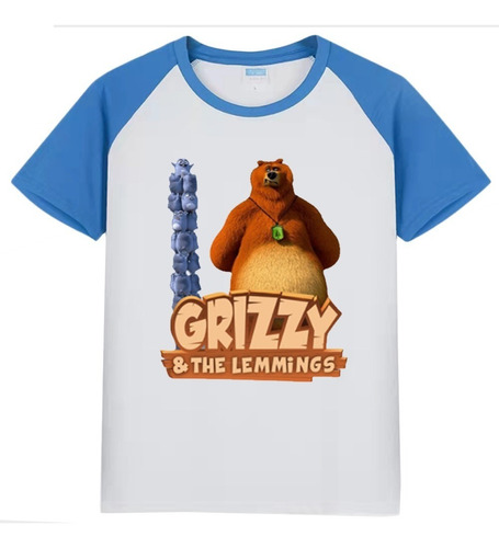 Camiseta Infantil -grizzy And The Lemmings  Raglan Poliéster