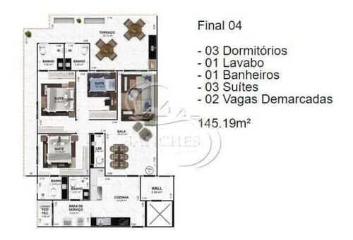 Imagem 19 de 20 de Apartamento 140 M² - Alto Padrão - Em Obras - Vila Caiçara - Praia Grande - Sp - V2825