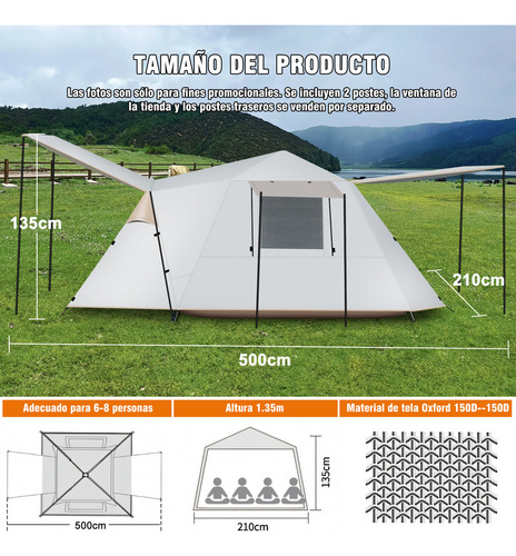 Carpa Plegable Automática Rowide Upf 50 Impermeable 3000 Mm Tela Oxford 210d 6 a 8 Personas Carpa de Color Blanco Casa de Campaña