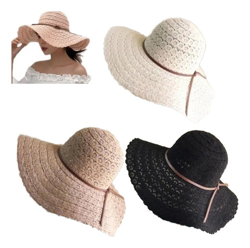 3 X Sombrero Playa Gorro De Sol Para Mujer Moda