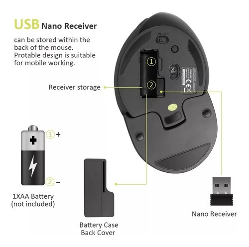 Mouse Ergonómico Vertical Inalámbrico Delux M618Plus Color Negro