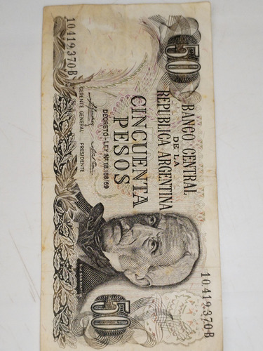 Billete Antiguo Del Banco Central De Argentina 50 Pesos 