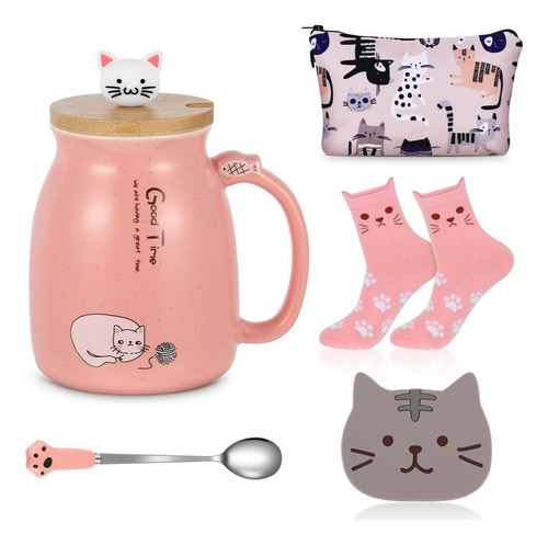 Uiifan 5 Tazas De Cerámica Navideña Para Gatos, 16 Oz, Linda