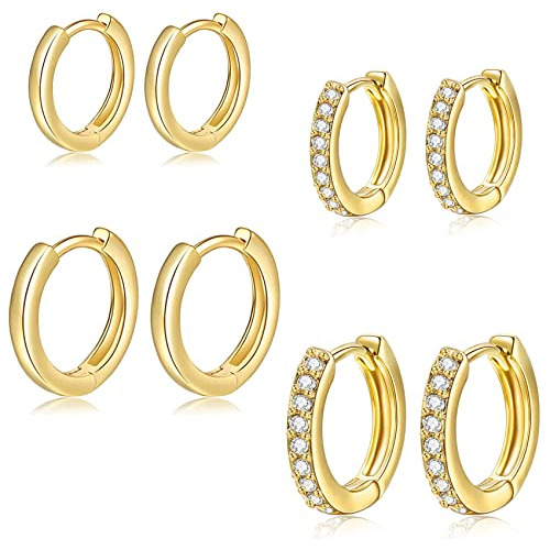 Set Aros Huggie Hipoalergénicos Plata/oro 6-12 Mm