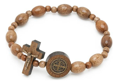 Pulseira Dezena Medalha São Bento Madeira Ouro Velho