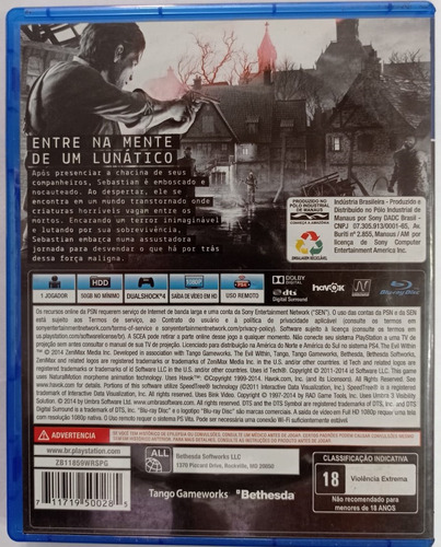 The Evil Within Jogo Ps4 Físico Usado Com Manual (Usado)