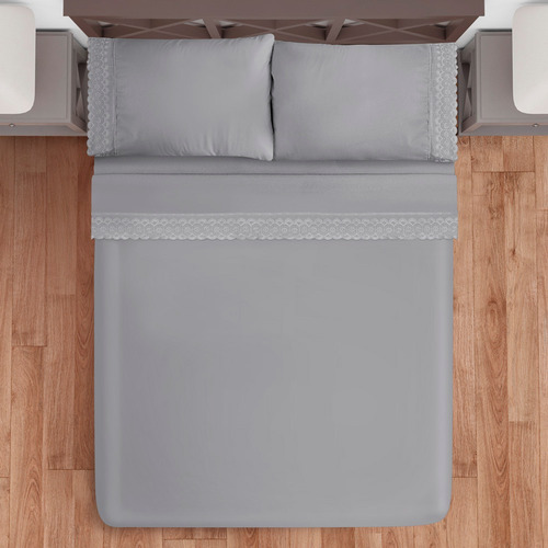 Juego De Sabanas Matrimonial Gris Bordadas Elefantito Diseño De La Tela Liso