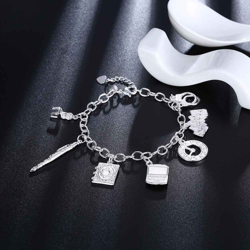 Imagen 6 de 6 de Pulsera Plata 925 Con Dijes Calculadora, Lapicera, Contador
