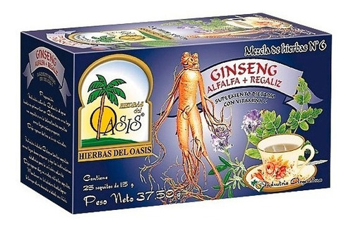 Imagen 2 de 2 de Té Hierbas Del Oasis Mezcla N6 Energizante Pack X 3 Cajas