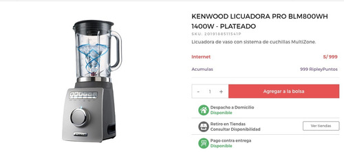 Licuadora Kenwood Pro Blm800wh 1400w Plateado Remate