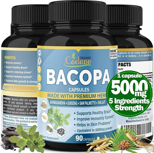 Bacopa Monnieri 5000 Mg  Ashwgandha Ginseng 90 Capsulas