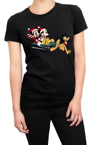 Playera Navidad Mickey Minnie Mouse Pluto Trineo Nieve Feliz