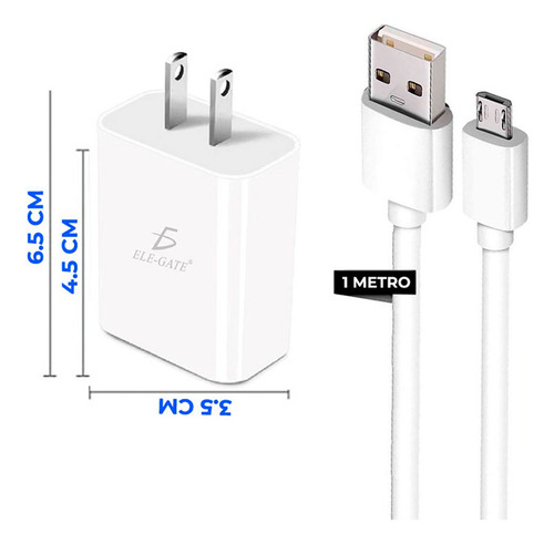 Cargador Portatil Con Cable Micro Usb V8 Usb 5v 2a Color Blanco Ele-Gate