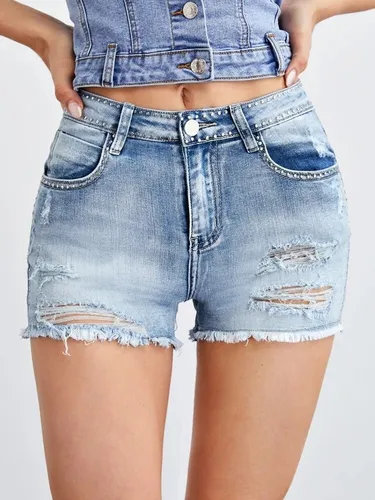 Shorts denim rotos bajo crudo hot sale