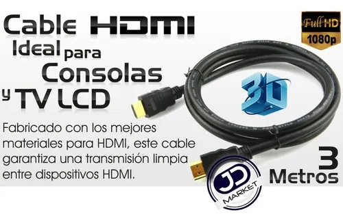 Cable HDMI de 3 Metros (High Speed) / Resolución 4K / Soporta Canal de  Retorno de Audio (ARC) / Soporta 3D / Blindado para Reducir Interferencia /  Chapado en Oro / Alta