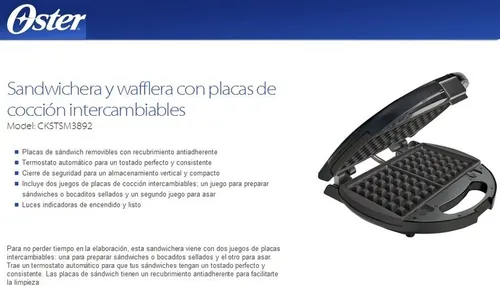 Sandwichera Waflera 3892 Oster Dos En Uno