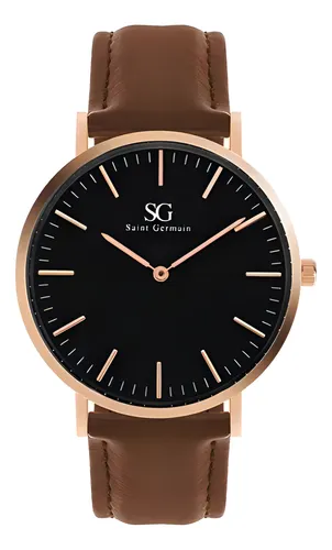 Relógio Minimalista De Couro Bronx Black Rosé Gold 40mm Cor da correia Marrom Cor do fundo Preto