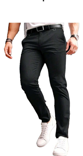 Pantalón Ajustado Color Negro Sin Cinturón