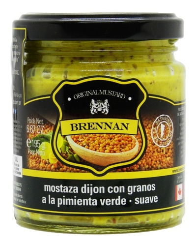 Mostaza De Dijon Brennan Grano A La Pimienta Verde X200g.