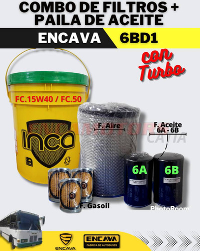 Combo De Filtros + Paila De Aceite Encava 6bd1 Con Turbo 