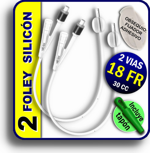 Sonda Foley Silicon 2 Vias Globo 30cc Drenaje Urinario 2 Pzs