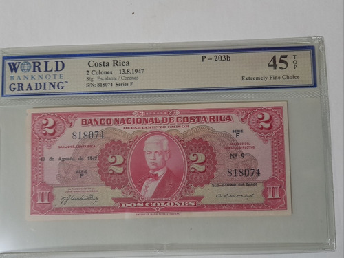 Billete 2 Banco Nacional Costa Rica, Muy Buen Estado 