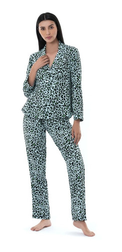 Pijama Mujer Leopardo Verde Claro - Noite