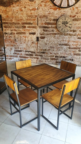Imagen 2 de 8 de Mesa Bar Cervecera 85x85 Industrial + 4 Sillas Hierro Epoxi