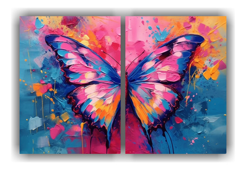 80x60cm Set 2 Lienzos Expresion Visual Mariposa Universo Pop