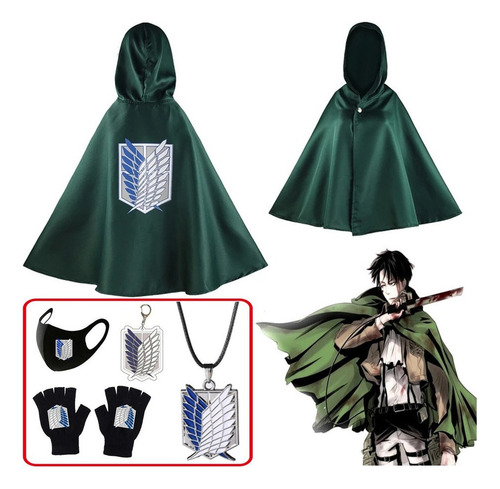 Capa De Cosplay Con Capucha Verde De Attack On Levi Ackerman