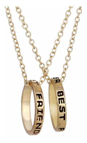 Set 2 Collares Con Dije Anillo Bff Amigos Por Siempre Color Dorado