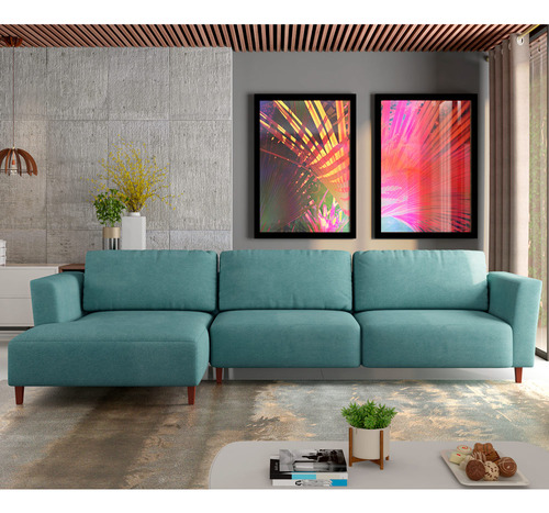 Sofá 290cm Com Chaise Esquerda Franz Suede Turquesa