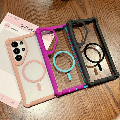 Funda Protectora Magnética Transparente A Prueba De Golpes Para Samsung Galaxy S25 Ultra S24 Plus, Carcasa Trasera Transparente