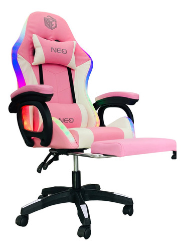 Silla Gamer Con Luz Rgb Control Posa Pies Cojín Lumbar